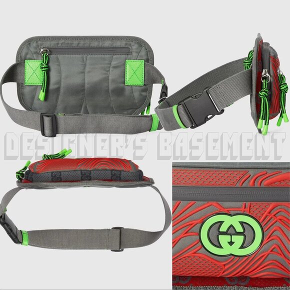 GUCCI gray red green GG nylon/rubber zip Crossbody 100 Waist Fanny belt BUM bag - Picture 5 of 10